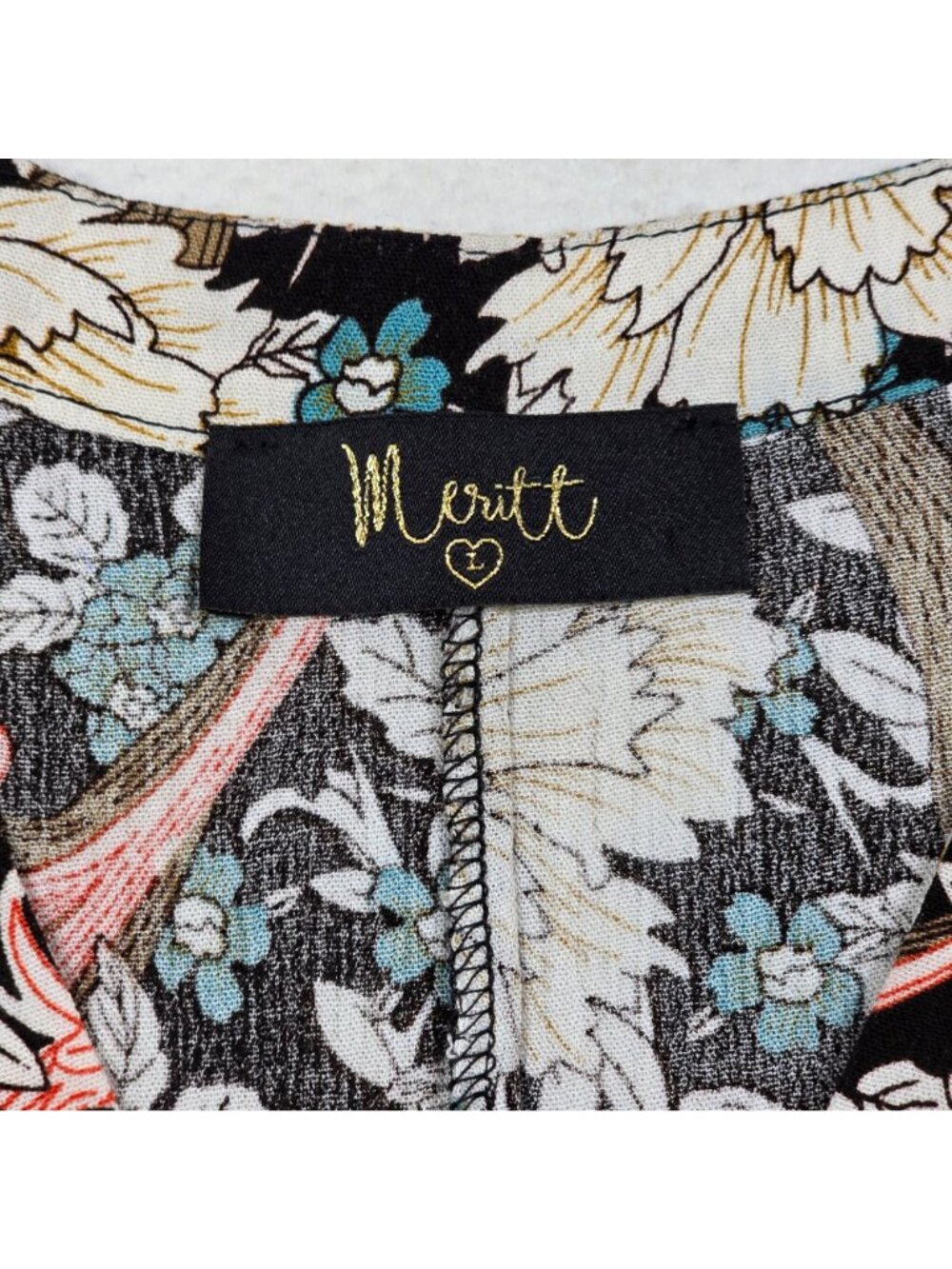 Meritt Large Floral Print Kimono Sleeve Button-Down Tunic Black Boho Top - Picture 2 of 4